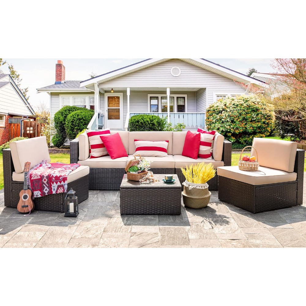 6-Seat PE Rattan Sectional Sof - Outdoor Furniture Europe のレビューと価格