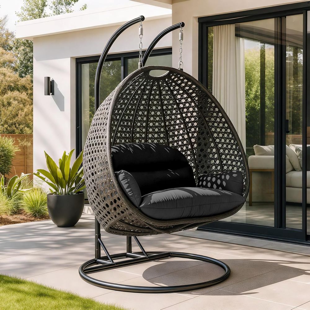 Black 2-Person Wicker Hanging  - Hanging Egg Chair のレビューと価格