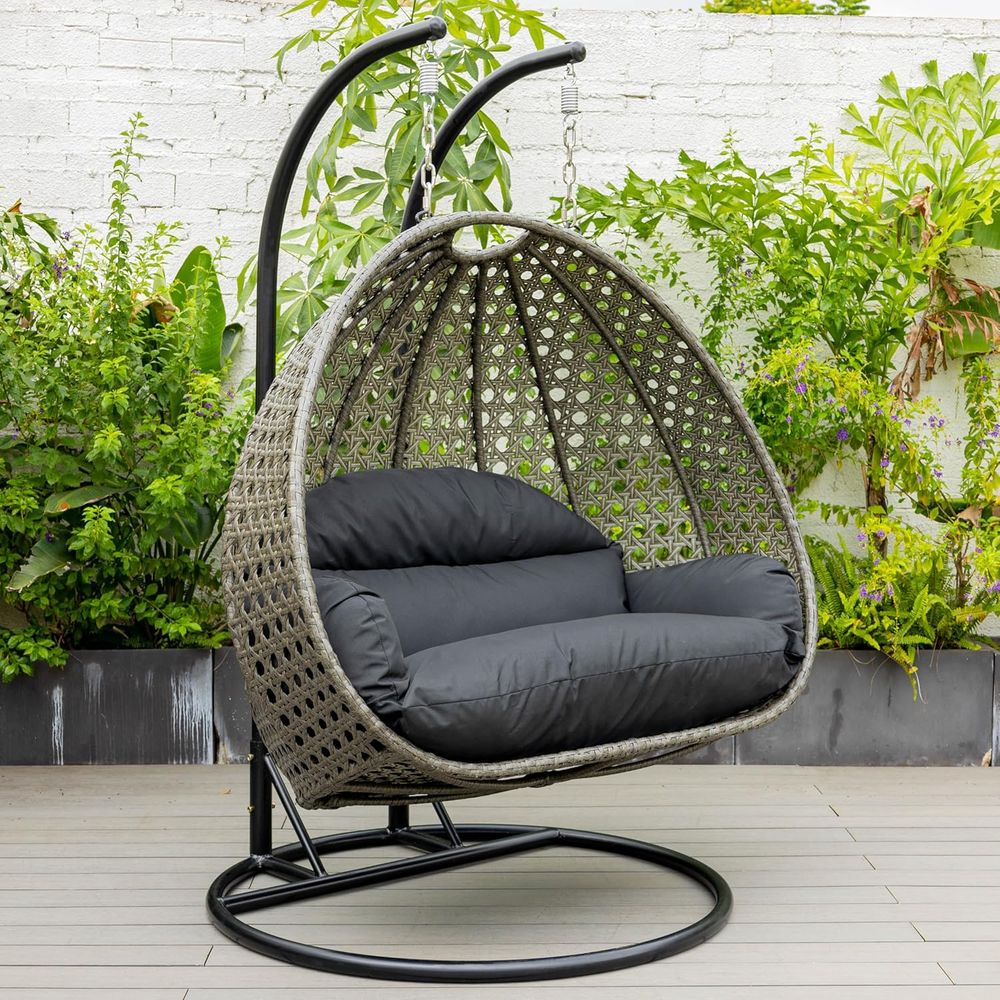 Black 2-Person Wicker Hanging  - Hanging Egg Chair のレビューと価格