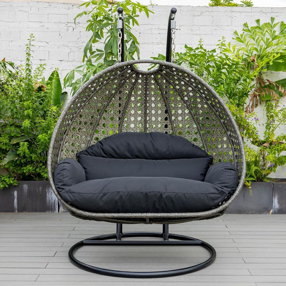 Black 2-Person Wicker Hanging  - Hanging Egg Chair のレビューと価格