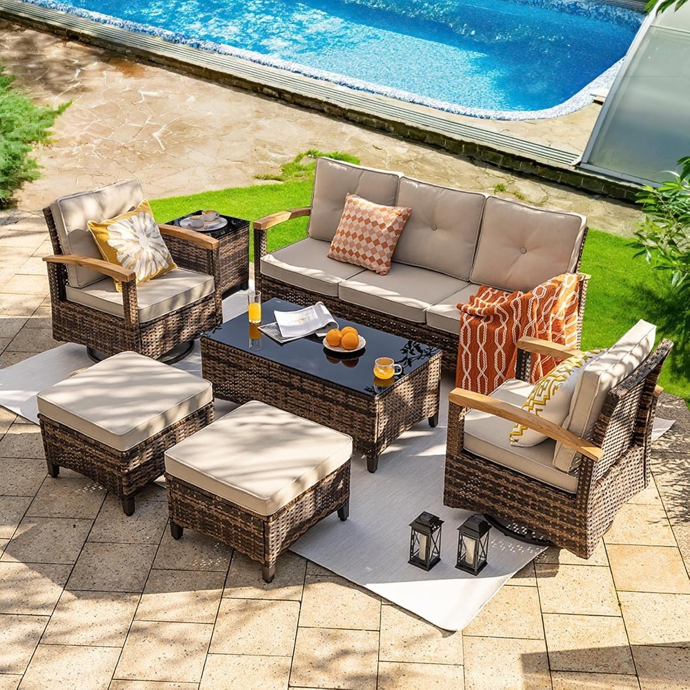 7pc PE Wicker Patio Set,Swivel - Outdoor Furniture Europe のレビューと価格