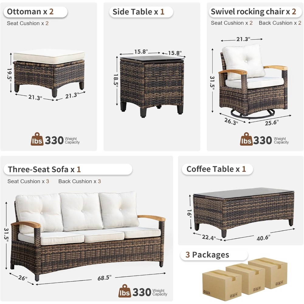 7pc PE Wicker Patio Set,Swivel - Outdoor Furniture Europe のレビューと価格