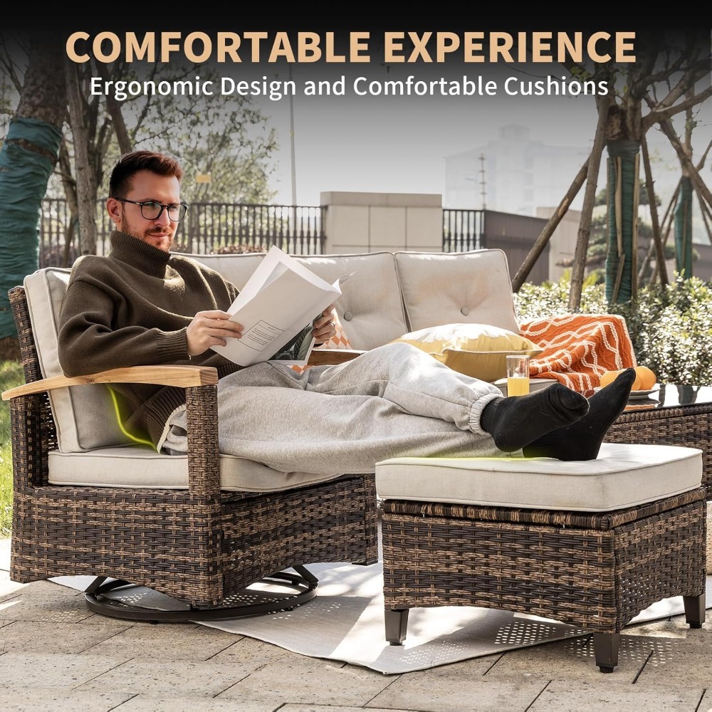 7pc PE Wicker Patio Set,Swivel - Outdoor Furniture Europe のレビューと価格